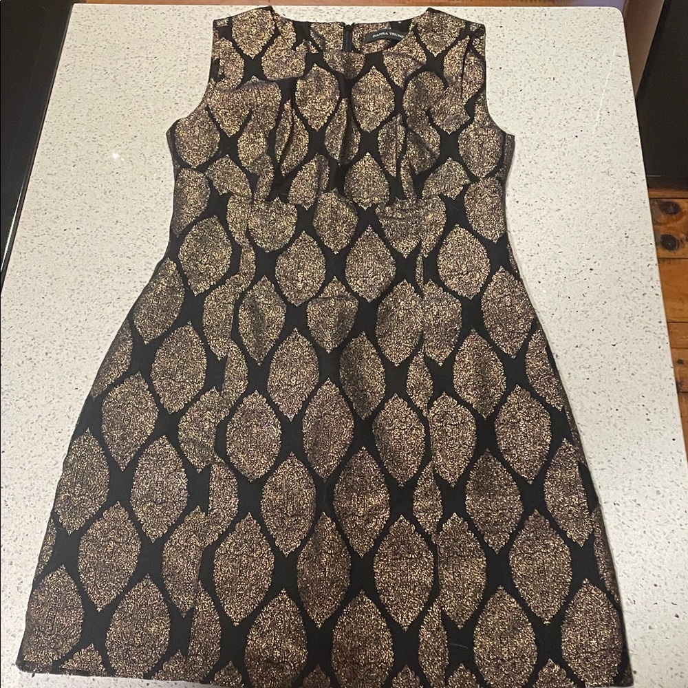 Ivanka Trump Black and Gold Patterned Mini Dress